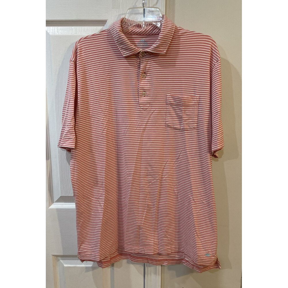 Peter Millar Pink &‎ White Stripped Seaside Wash Short Sleeve Mens Polo Size L